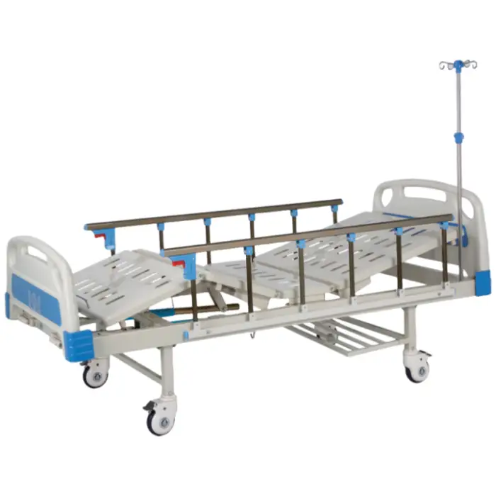 Two Crank Manual Hospital Bed for Nursing and Patient Care Durable Metal and Plastic Hospital Furniture