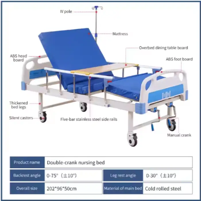 2 Crank ICU Medical Manual Hospital Bed for Patient