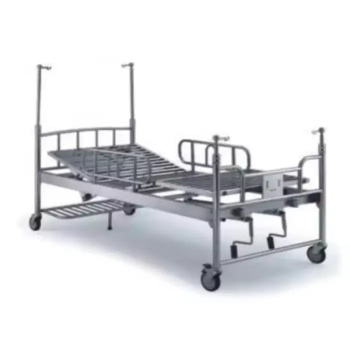 Stainless Steel Two Crank Manual Hospital Bed with IV Pole