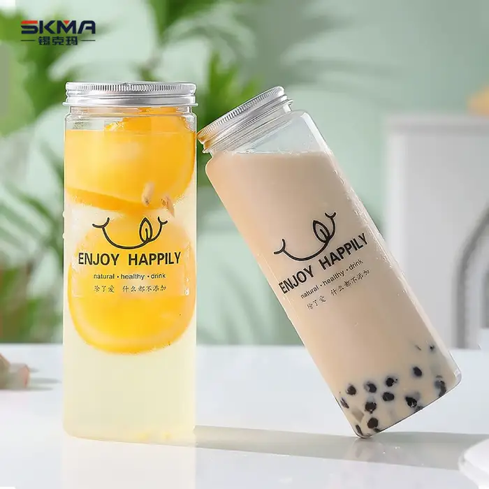 Disposable Customized Logo Plastic Bottles Milk Tea Pet Bottles Round Thickened Transparent Plastic Bottles With Screw Cap 330ml and 500ml x 200 cans with mounts