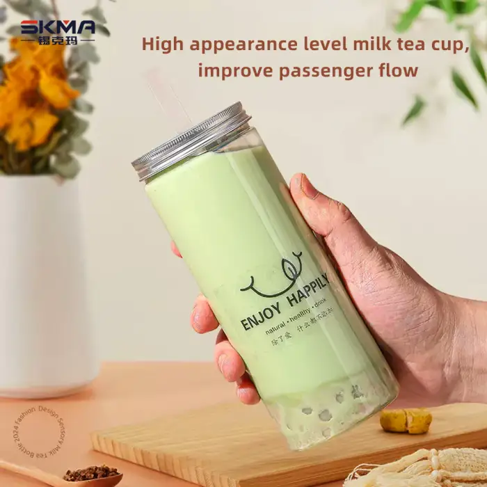Disposable Customized Logo Plastic Bottles Milk Tea Pet Bottles Round Thickened Transparent Plastic Bottles With Screw Cap 330ml and 500ml x 200 cans with mounts