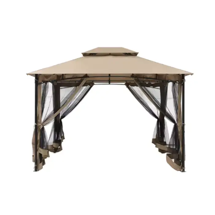 2'X12' Durable Metal Gazebo with Fabric Top Canopy Tent Mosquito Netting Outdoor Furniture for Backyard Patio