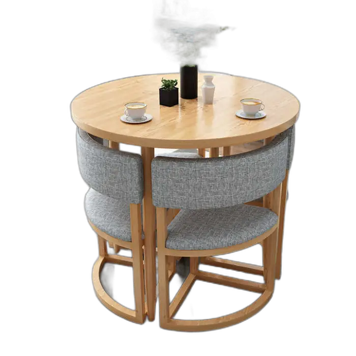 Arrival Restaurant Furniture Sets Colorful Marble Solid Wood Round Table and Chair Sets on Cafe Restaurant