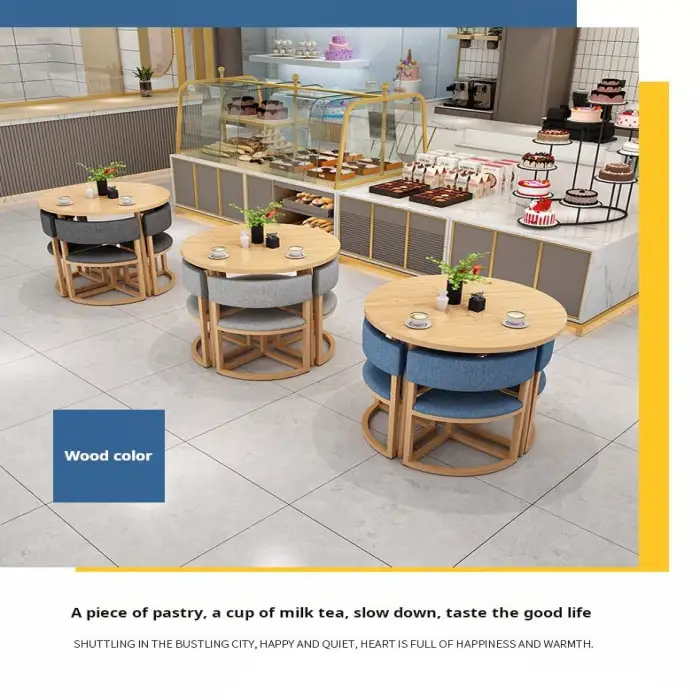 Arrival Restaurant Furniture Sets Colorful Marble Solid Wood Round Table and Chair Sets on Cafe Restaurant