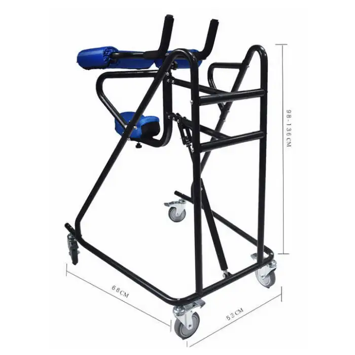 Hemiplegia Walker Stand Frame with Seat Wheel Rehabilitation Device Folding Height Adjustable Lower Limb Disabled