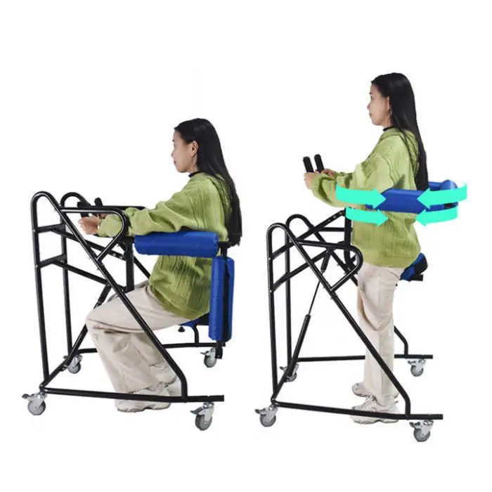 Hemiplegia Walker Stand Frame with Seat Wheel Rehabilitation Device Folding Height Adjustable Lower Limb Disabled
