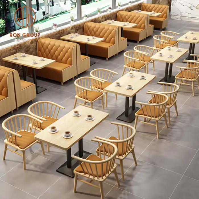 Coffee Shop Fast Food Commercial Square Cafe Leather Wood Restaurant Sofa Furniture Booth Seating Table And Chair Set