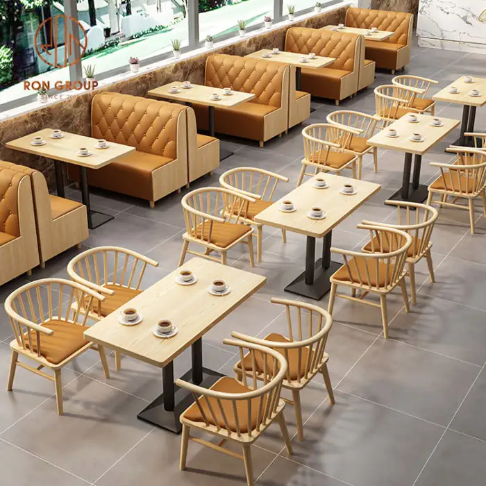 Coffee Shop Fast Food Commercial Square Cafe Leather Wood Restaurant Sofa Furniture Booth Seating Table And Chair Set