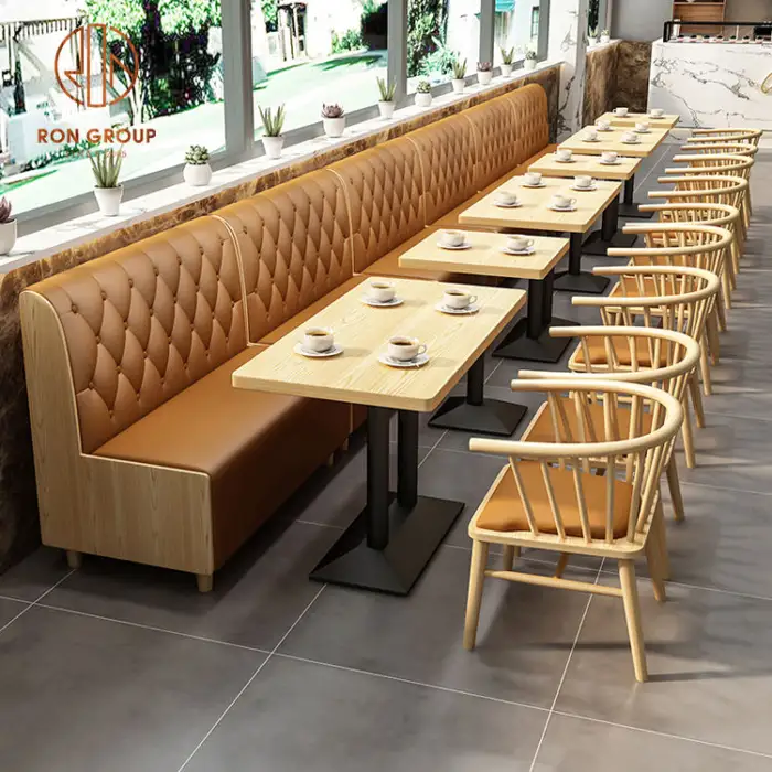 Coffee Shop Fast Food Commercial Square Cafe Leather Wood Restaurant Sofa Furniture Booth Seating Table And Chair Set