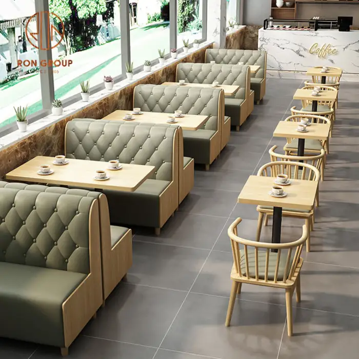 Coffee Shop Fast Food Commercial Square Cafe Leather Wood Restaurant Sofa Furniture Booth Seating Table And Chair Set