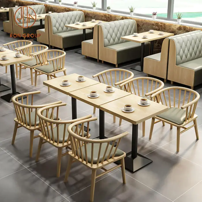 Coffee Shop Fast Food Commercial Square Cafe Leather Wood Restaurant Sofa Furniture Booth Seating Table And Chair Set