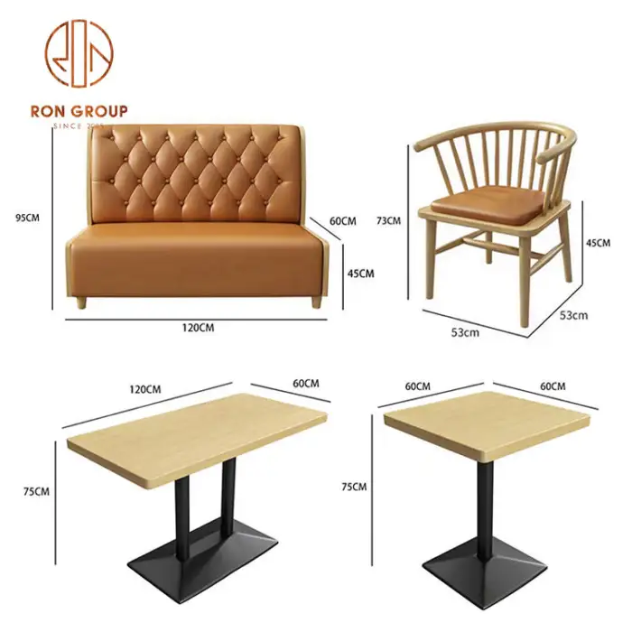 Coffee Shop Fast Food Commercial Square Cafe Leather Wood Restaurant Sofa Furniture Booth Seating Table And Chair Set