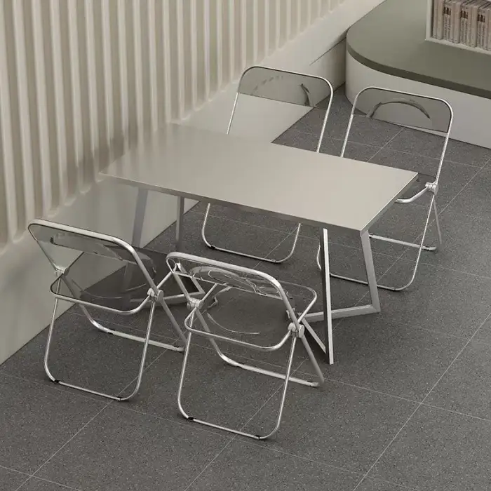 Industrial Style Fast Food Snack Shop  Canteen Cafe Rectangular Chairs Thickened Stainless Steel Metal Dining Table