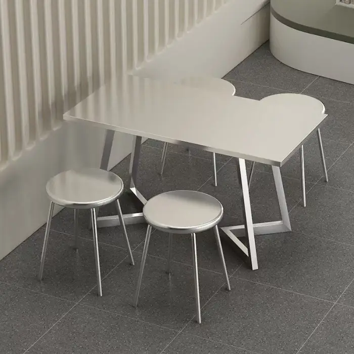 Industrial Style Fast Food Snack Shop  Canteen Cafe Rectangular Chairs Thickened Stainless Steel Metal Dining Table