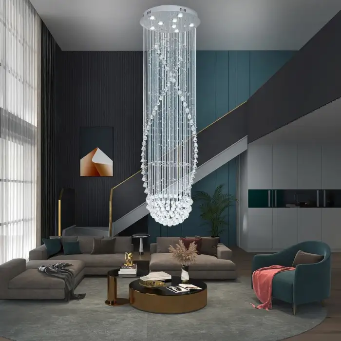 Large Luxury Crystal Pendant Lamp for Hotels Shopping Malls Long Chandelier