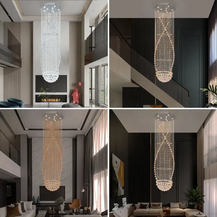 Large Luxury Crystal Pendant Lamp for Hotels Shopping Malls Long Chandelier