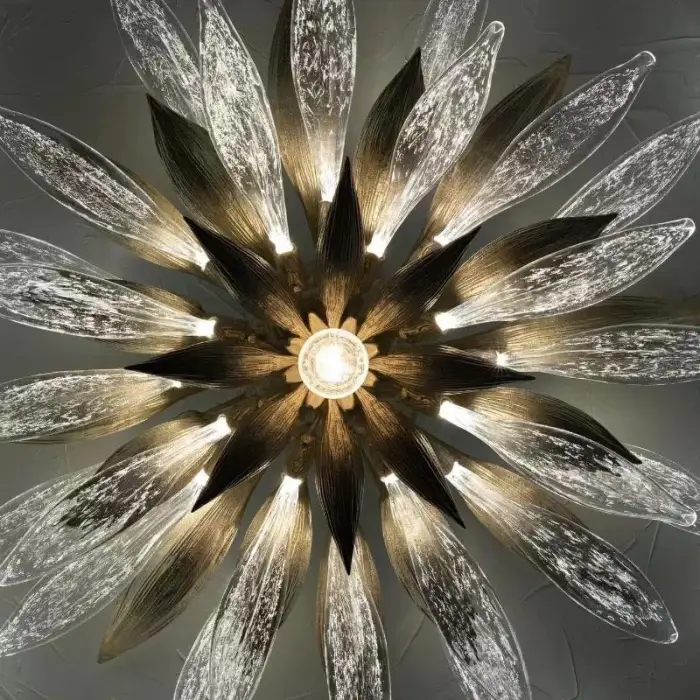 Custom Large Crystal Copper Chandelier Pure Copper Glass Art Modeling Lamp for Hotel Lobby Front Desk Room Pendant Lights