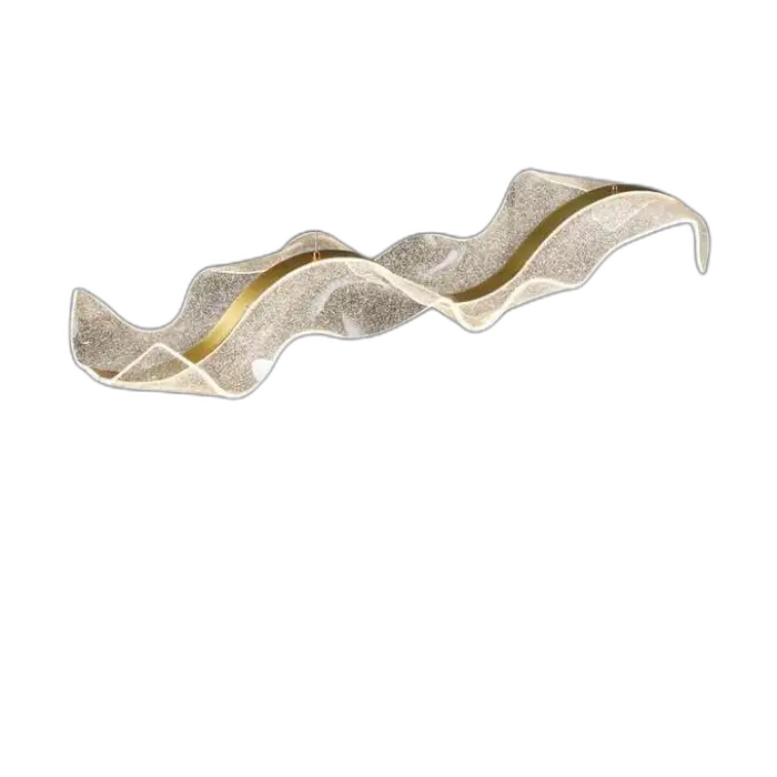 LED Gold Luxury Acrylic Wave Pendant Light Minimalist Restaurant Hotel Front Desk Chandelier Long Wave Design