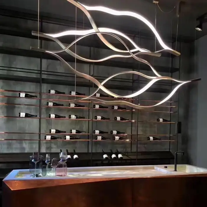 Post-Modern LED Nordic Designer Chandelier Simple Wave Long Bar for Indoor Use for Front Desk or Living Room