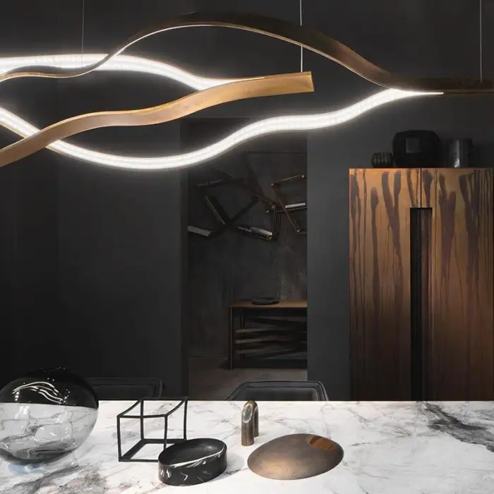 Post-Modern LED Nordic Designer Chandelier Simple Wave Long Bar for Indoor Use for Front Desk or Living Room