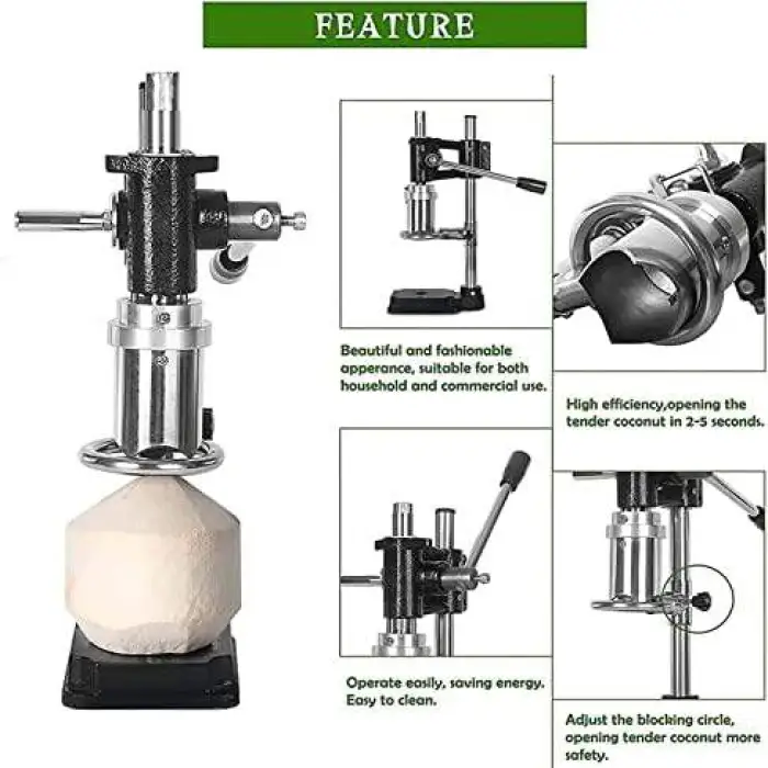 Kolice Stainless Steel Manual Coconut Opener 220V Green Effort Saving Hand Commercial Home Use Hole Opening Machine Casting Base