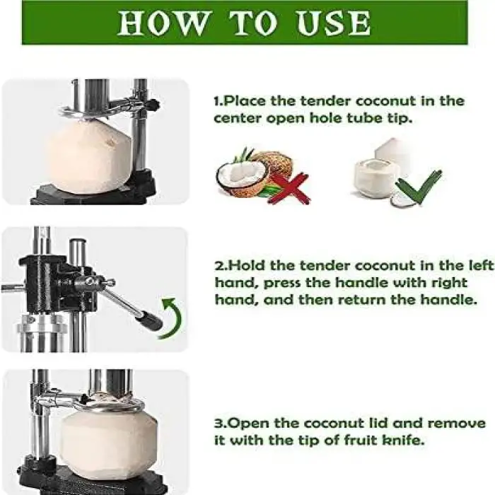 Kolice Stainless Steel Manual Coconut Opener 220V Green Effort Saving Hand Commercial Home Use Hole Opening Machine Casting Base