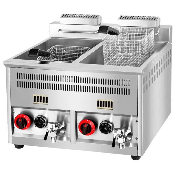 Commercial Gas Stainless Steel Deep Fryer Machine Temperature-Control Double Tanks Condition for Restaurant Use