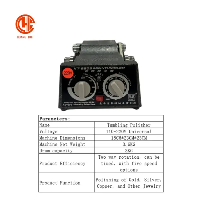 Rotary Tumbler Surface Polisher 220V 80W KT-6808 Roller Polishing Machine for Jewelry Store