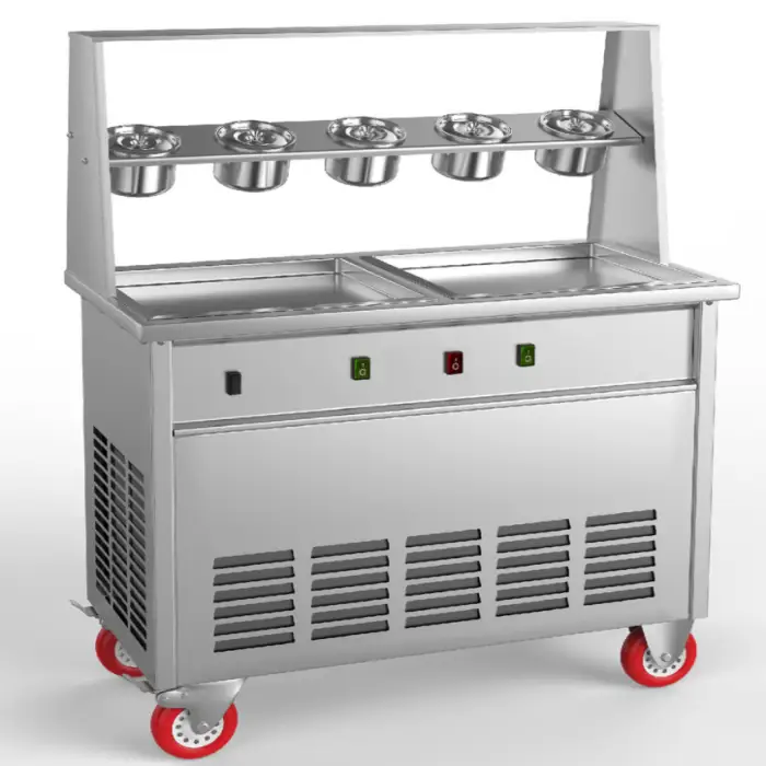 Commercial&Agricultural&Food Processing Machinery Snack Maker Single&Double square Pan Fried Fruit&yogurt&Ice Cream Machine