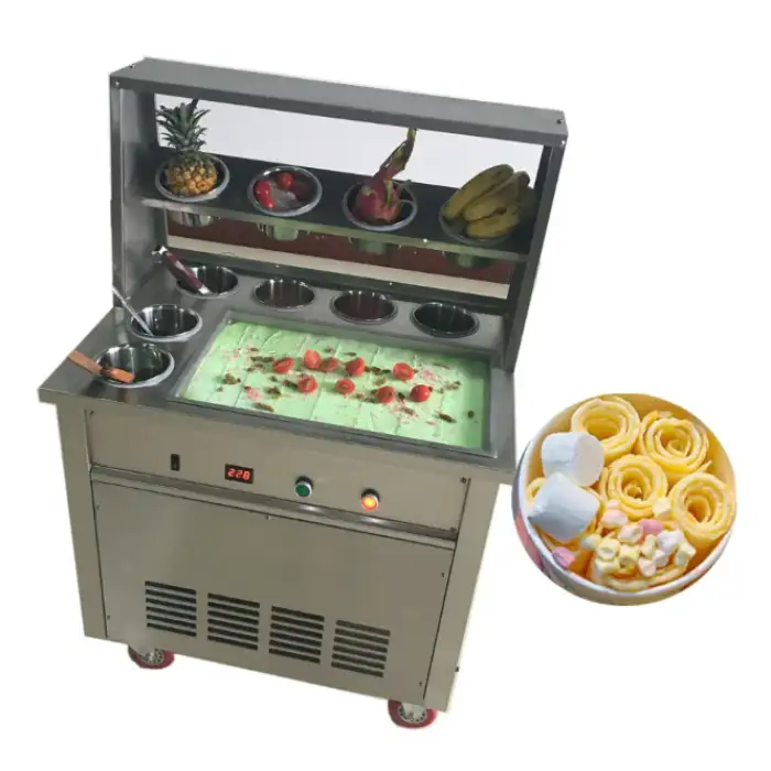 Commercial&Agricultural&Food Processing Machinery Snack Maker Single&Double square Pan Fried Fruit&yogurt&Ice Cream Machine