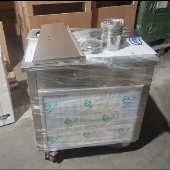 Commercial&Agricultural&Food Processing Machinery Snack Maker Single&Double square Pan Fried Fruit&yogurt&Ice Cream Machine