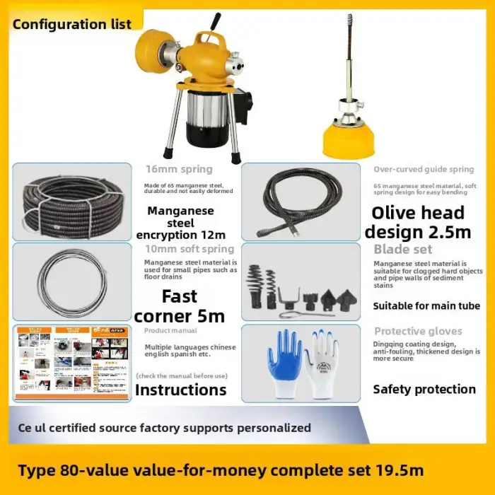 Professional 220V Electric High Pressure Toilet Blockage Remover Magic Drain Cleaner Tool for Sewer Pipe Unclogging