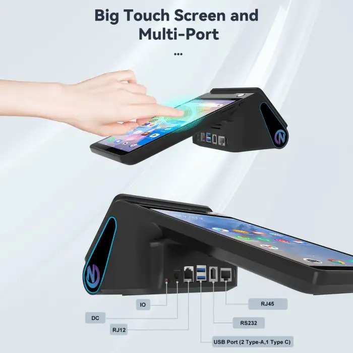Android 14.0 Dual Screen 8 Inch 3GB+16gb/32gb Handheld Pos Systems 58mm Printer Z108 Nfc Cash Register Epos Machine Terminal