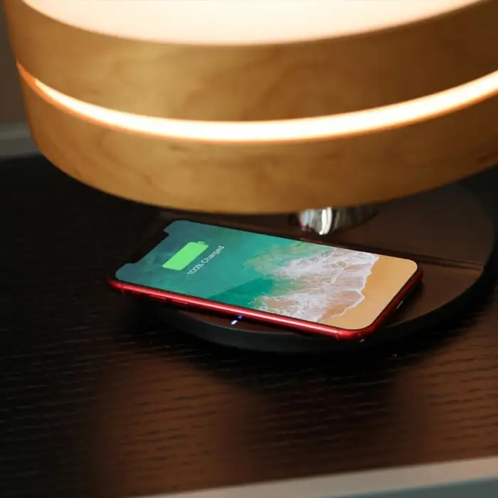 Wireless Charger Table Lamp with Alarm Clock TWS Speaker Light Dimming Bedside Table Lamp with Wireless Charger