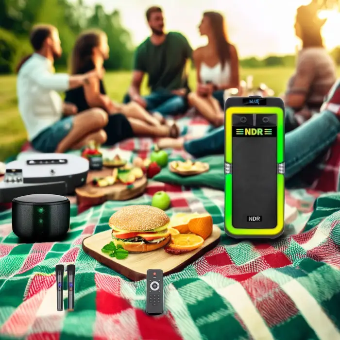 NDR-1708 8-Inch Active Woofer Trolley Speaker with 80W Outdoor Bluetooth Portable Bass Subwoofer Dual Microphone for Parties