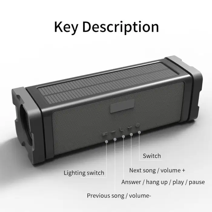 T68 Portable Solar Powered Wireless for Bluetooth Speaker Blue LED Light Waterproof for Outdoor Mobile Phone Charging