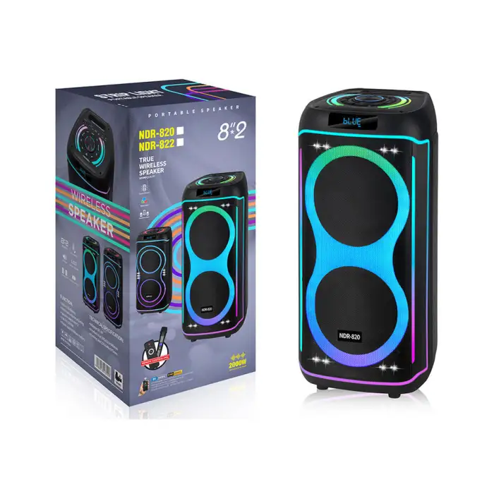 NDR-820 Portable for Bluetooth 8 Inch Dual Speaker with RGB Lights 100W Output Power for Home Parties and Square Dances