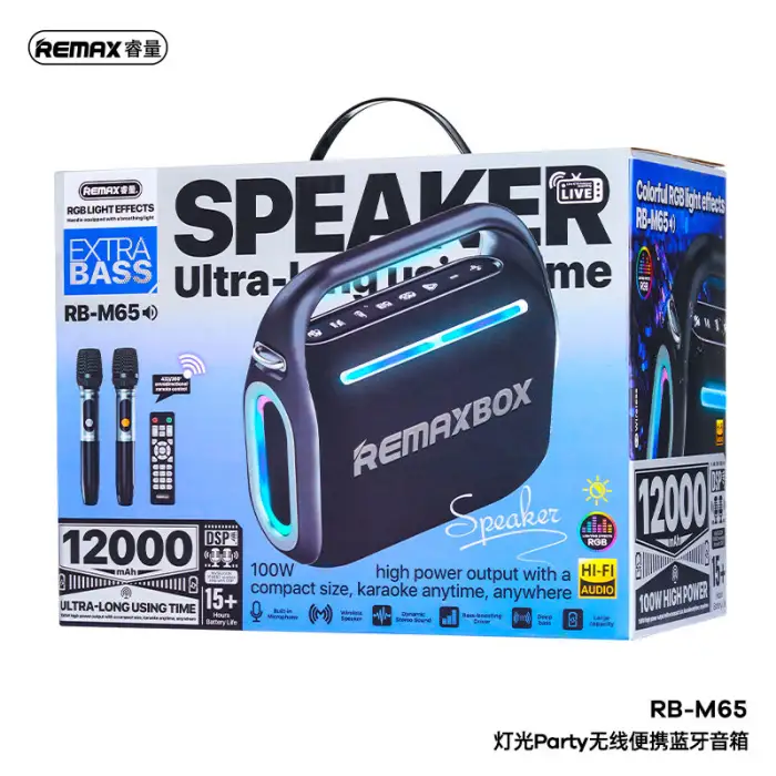 REMAX RB-M65 Party Light Portable Wireless Speaker With Dual Microphones