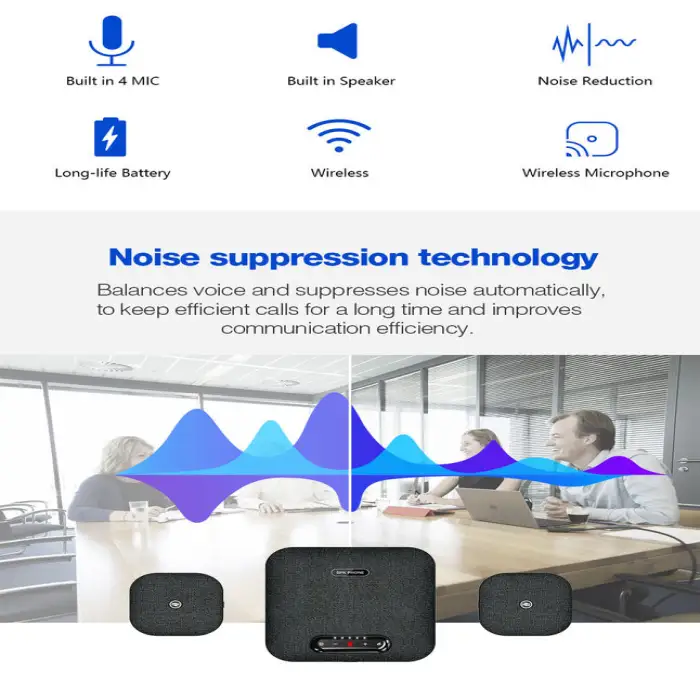 Conference Speaker and Microphone with Noise Reduction 360 Degrees Voice Pickup Portable Conference Speakerphone
