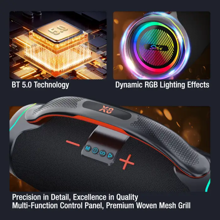 ZQS-X8 Audio Speaker Three-band Wireless Portable Waterproof and Dustproof Outdoor BT Speaker Stereo Karaoke Speaker