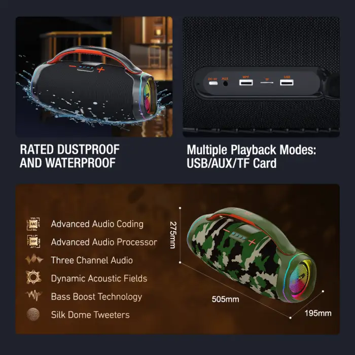 ZQS-X8 Audio Speaker Three-band Wireless Portable Waterproof and Dustproof Outdoor BT Speaker Stereo Karaoke Speaker