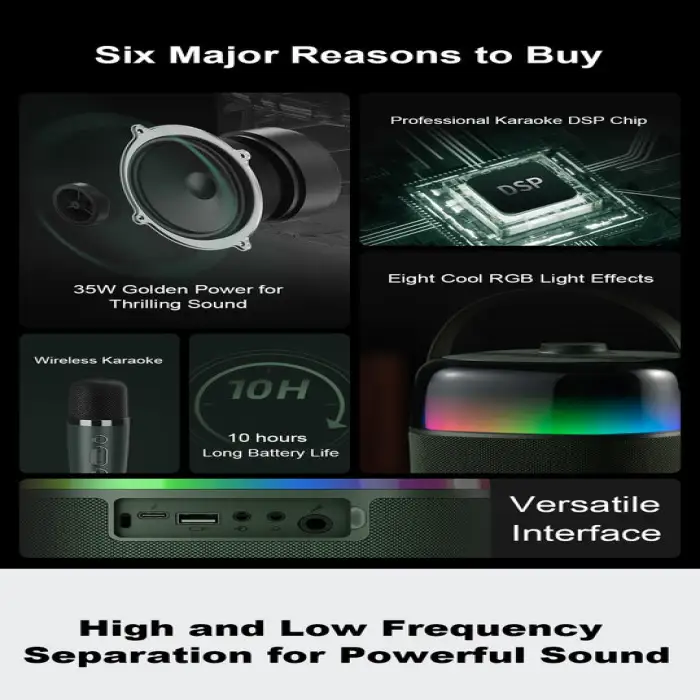 Rainbow Portable Speaker Home Audio Player Karaoke Machine Atmosphere RBG Light Bluetooth Speaker With Mic