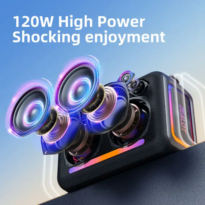 120W Portable Outdoor RGB LED Lighting Stereo Super Bass Speaker for Karaoke Parties