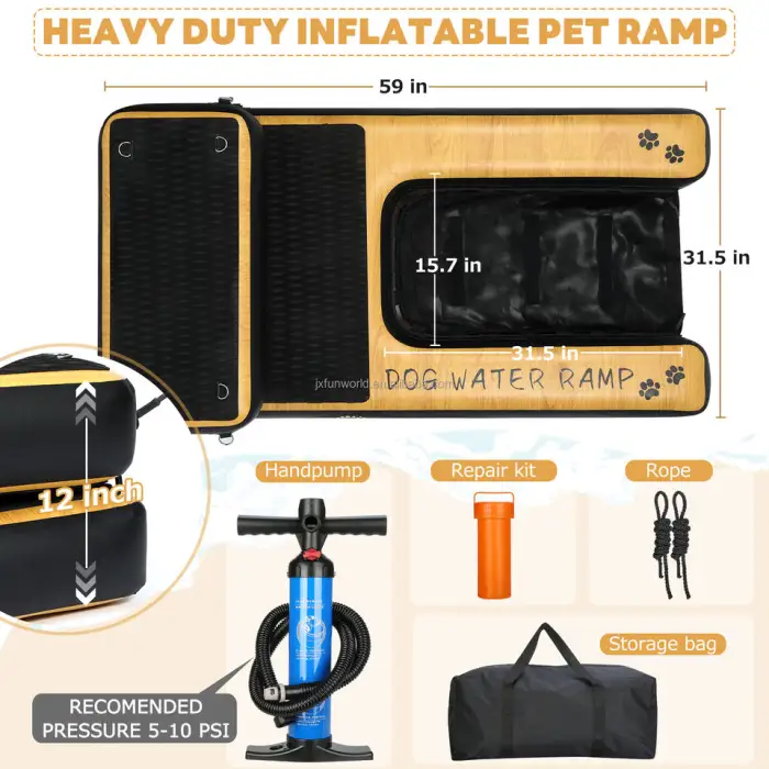 59x31.5x12inch Floating Pet Pool Stairs Dog Pool Boat Water Ladder Inflatable Dog Pool Ramp