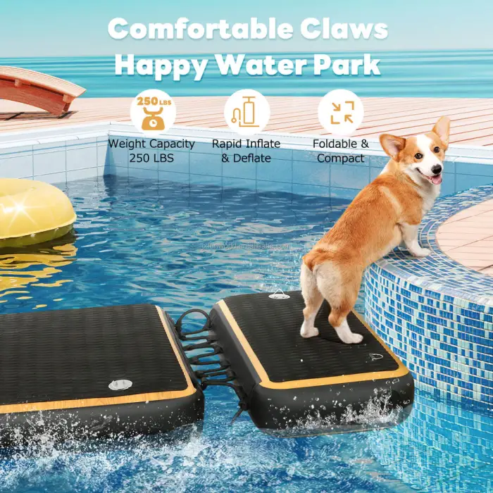 59x31.5x12inch Floating Pet Pool Stairs Dog Pool Boat Water Ladder Inflatable Dog Pool Ramp