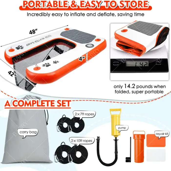 Durable Safe and Easy Access to Water for Dogs Swim Pools Lakes and Beaches Inflatable Floating Dog Ramp for Dock Pontoon Boat