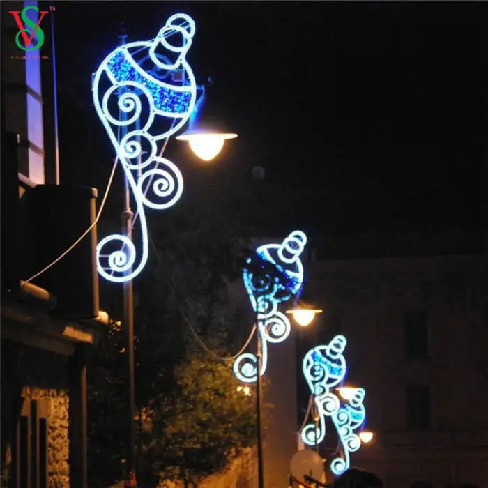 Holiday Year Christmas City Street Decoration Outdoor RGB Waterproof Lamp Pole Mounted Flower Star Motif Lights