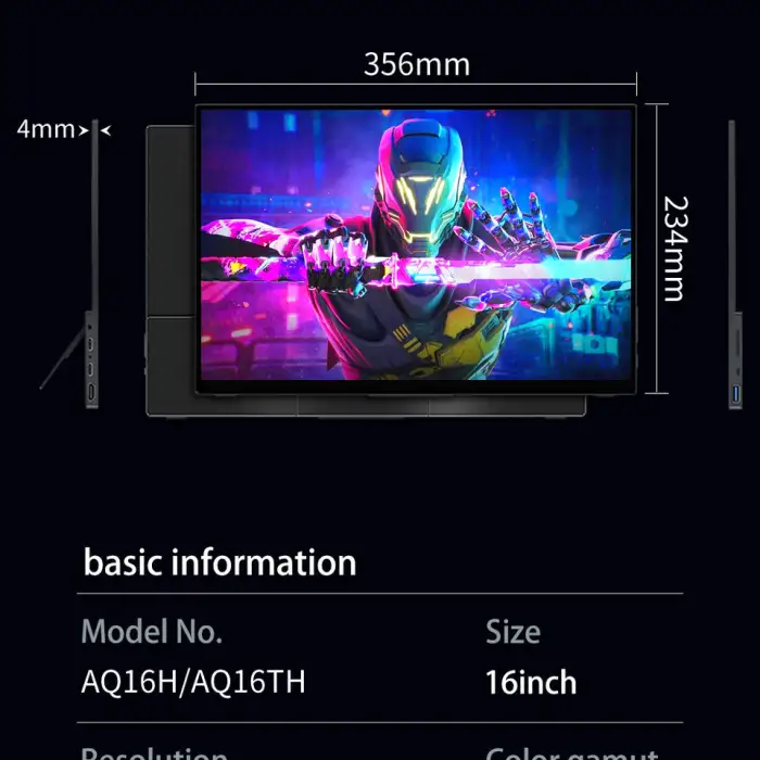 WUXGA 2.5K High Refresh Rate 144HZ IPS Gaming Portable Monitor Lightweight with FreeSync HDR Speaker External Display