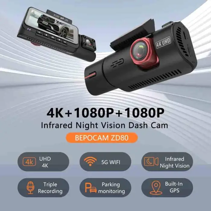 4K 3 Channel Dash Cam For Cars or 5G WIFI GPS Car Camera 3.19" Screen Night Vision Loop Recording Dashcam Car Black Box ZD80+64G