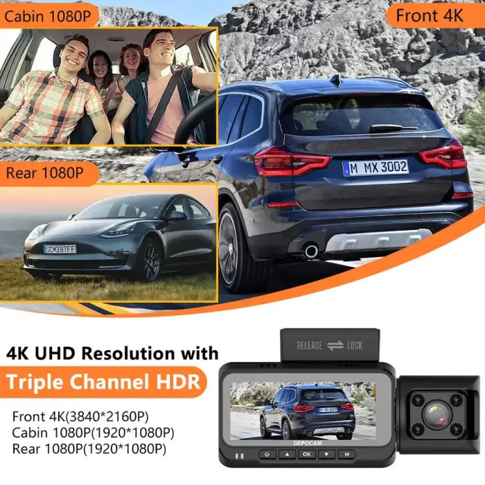 4K 3 Channel Dash Cam For Cars or 5G WIFI GPS Car Camera 3.19" Screen Night Vision Loop Recording Dashcam Car Black Box ZD80+64G